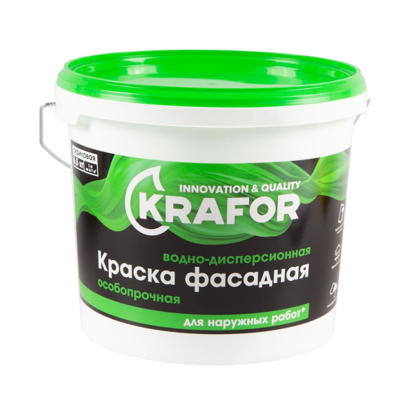 Краска фасадная особопрочная Krafor 6,5 кг (Зеленая) 26951