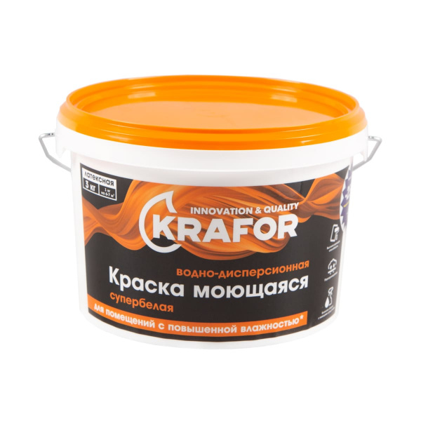 Краска латексная интерьерная моющаяся Krafor 3 кг (Оранжевая) 26956