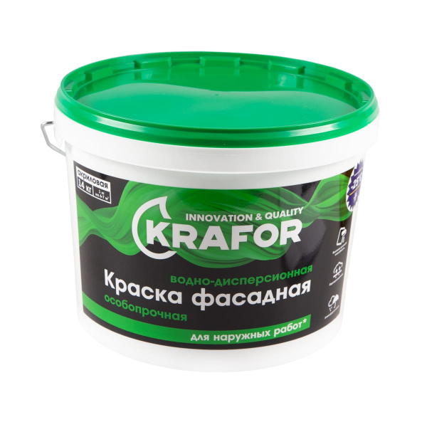 Краска фасадная особопрочная Krafor 14 кг (Зеленая) 26952